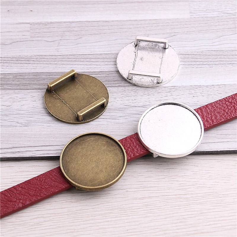 

20pcs flat leather slider beads two color blank 25mm cabochon setting diy bracelets making supplies hole 11x2.5mm 14C1707