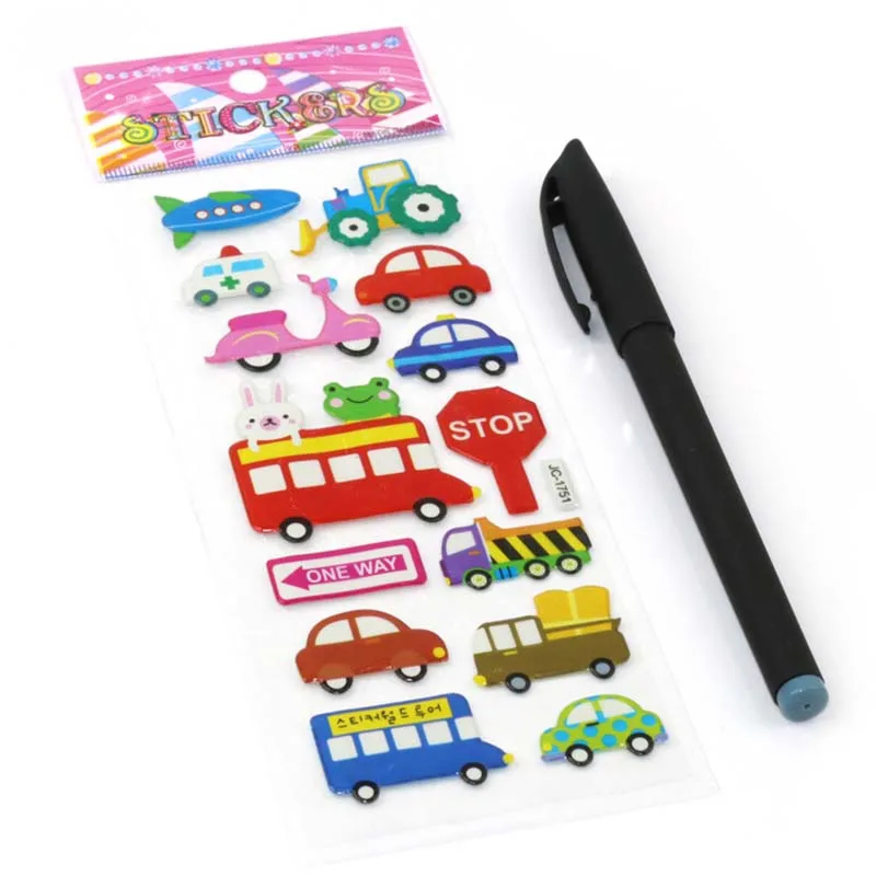 10 sheets Cartoon Bubble Stickers Transport Cars Children Kids Girls&Boys Cartoon Stickers Decoration Christmas Gift