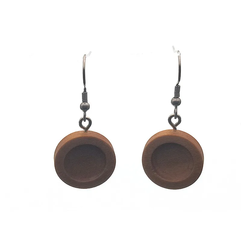 10PCS 12 16 20 25 30 mm Blank Wood Cabochon Base Earrings Settings Findings Stainless Steel Earring Hooks for DIY Jewelry Making