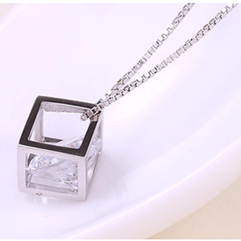 XIYANIKE Silver Color Necklace For Women Pendant Necklace Cube Crystal Necklace Summer Clothing Jewelry Accessory