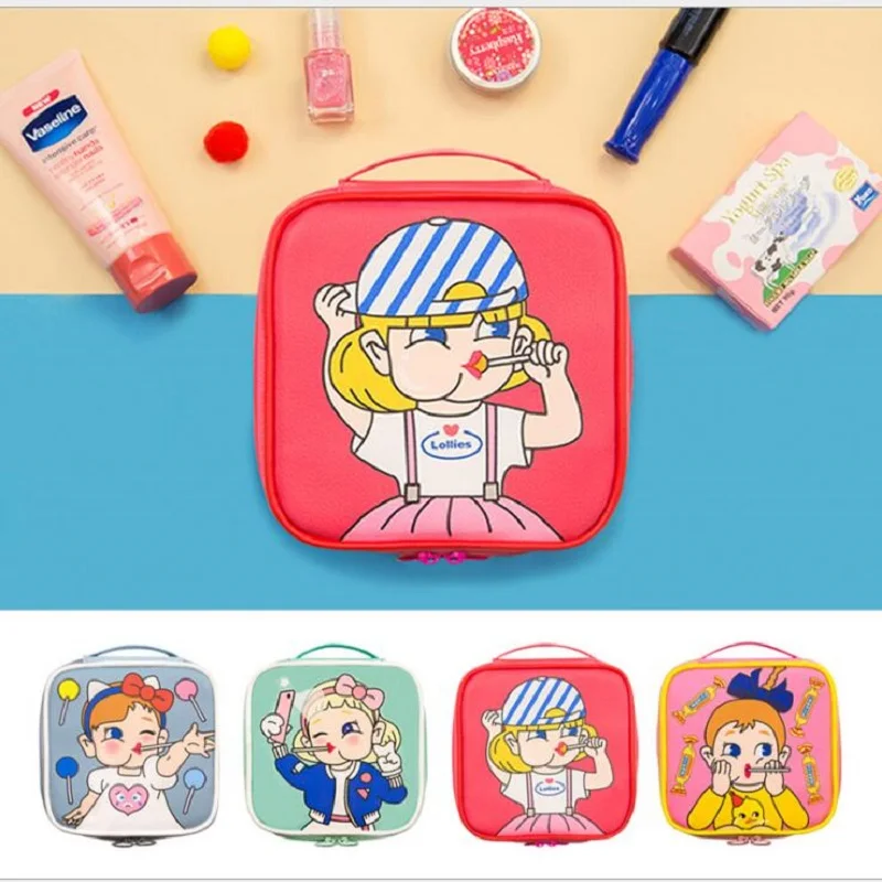 Women Travel PU pink Cosmetic Case Bag Cartoon Clutch Makeup Wash Bag Organizer Ladies Toiletries Storage Bag QT3096