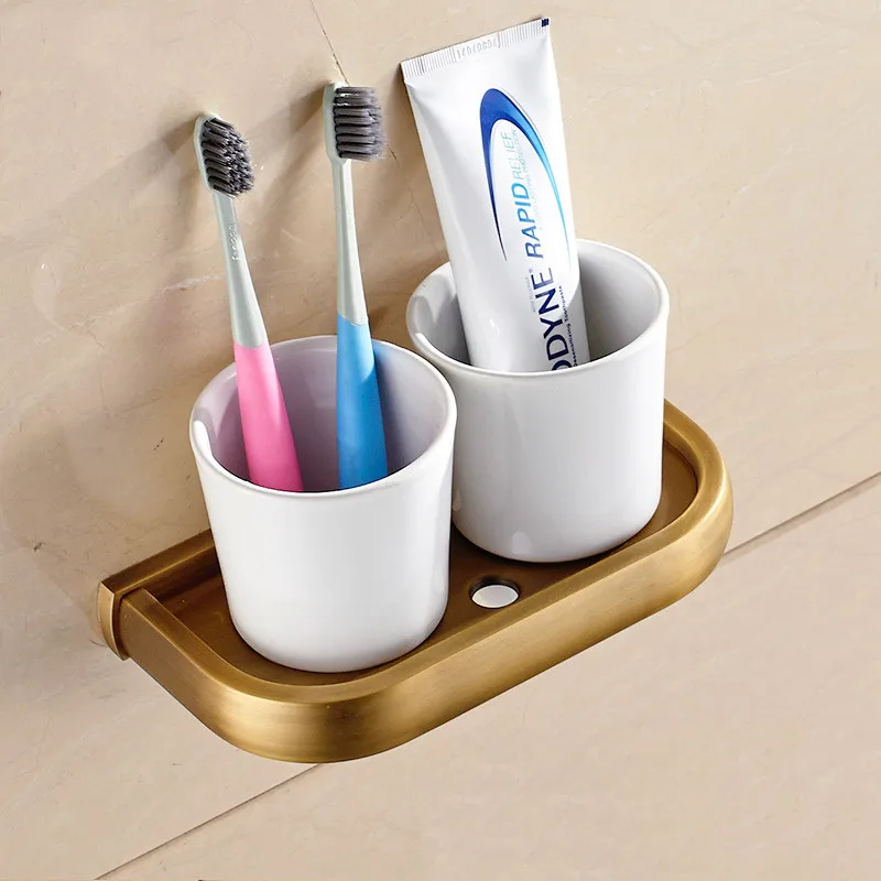 Imagem -03 - Wall-montado Copo de Latão Sólido e Tumbler Toothbrush Holder Duplo Copos de Cerâmica Acessórios do Banheiro Cores F81368