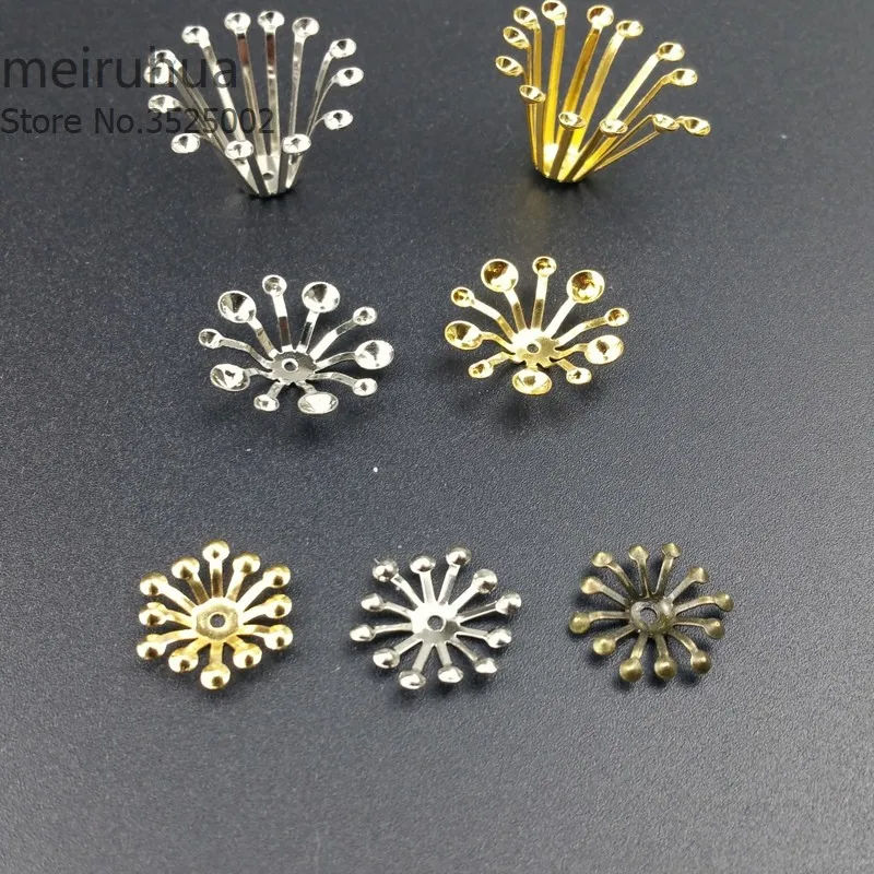 50 pieces/lot 14mm Gold color/White K/Antique bronze Vintage Metal Filigree Flowers Slice Charms Setting Jewelry DIY Components