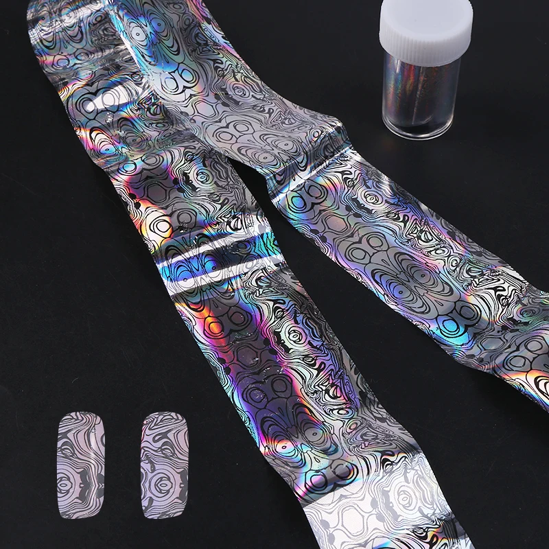 1roll  4CM*1M Nail Foil Laser Holographic Black Flower Nail Film Full Cover Nail Sticker Transfer Foil Decal For Nail