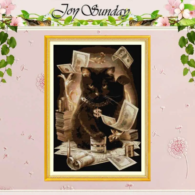 Free Ship Cat and Cash Counted Cross Stitch 11CT 14CT Cotton Cross Stitch Sets Handmade Cross Stitch Kits Embroidery Needlework