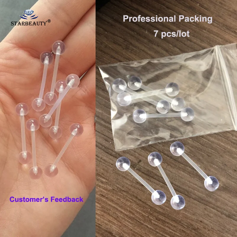 7 pcs Soft Clear Barbell Tongue Piercing Tongue Ring Transparent Acrylic Nipple Ring Helix Piercing Nose Ring Sex Women Pircing