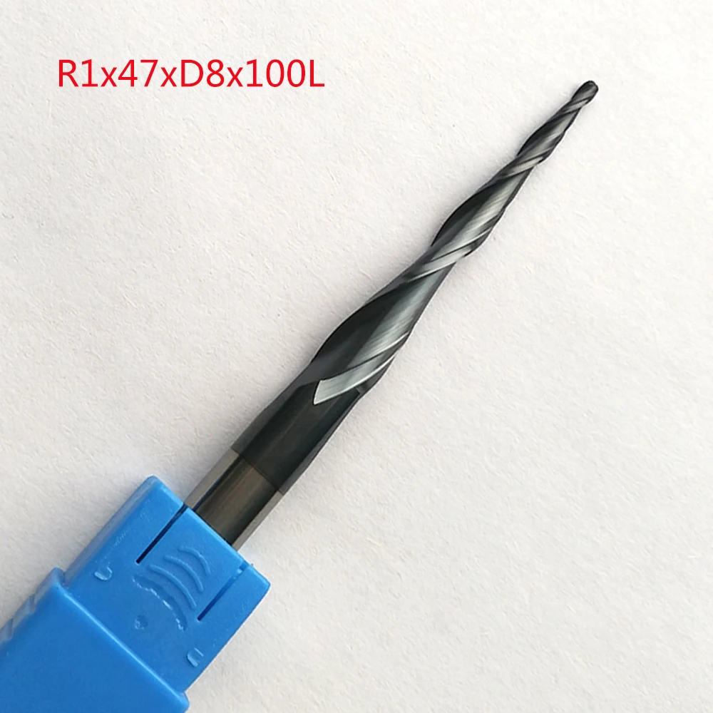 1pc R0.5/R0.75/R1/R1.5/R2x47xD8x100 shank 8mm extra lengthen solid carbide  tapered endmills CNC engraving milling cutters