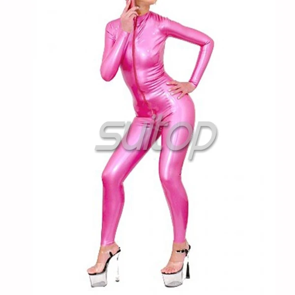 Suitop sexy latex rubber fetish garment sexy latex catsuit metallic pink(high quanlity level latex)