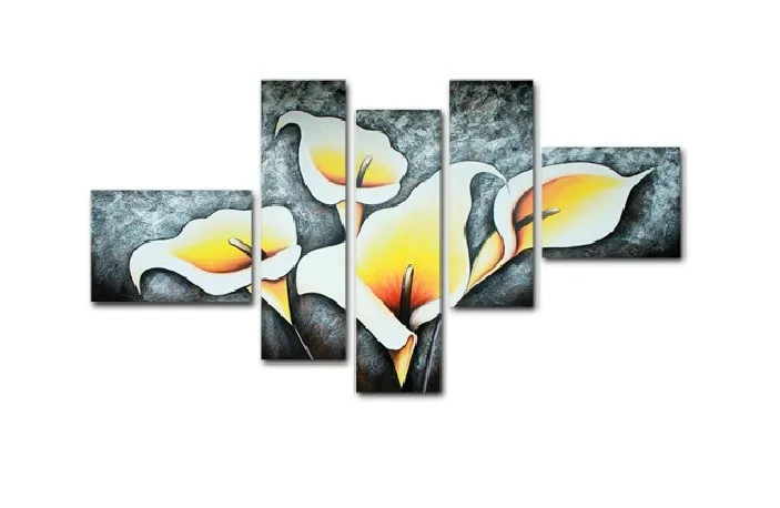 

Hot Selling 5 Piece Group of Abstract Canvas Art Flower Paintings Hang Lily Oil Painting For Sofa Wall Background Decorative Art