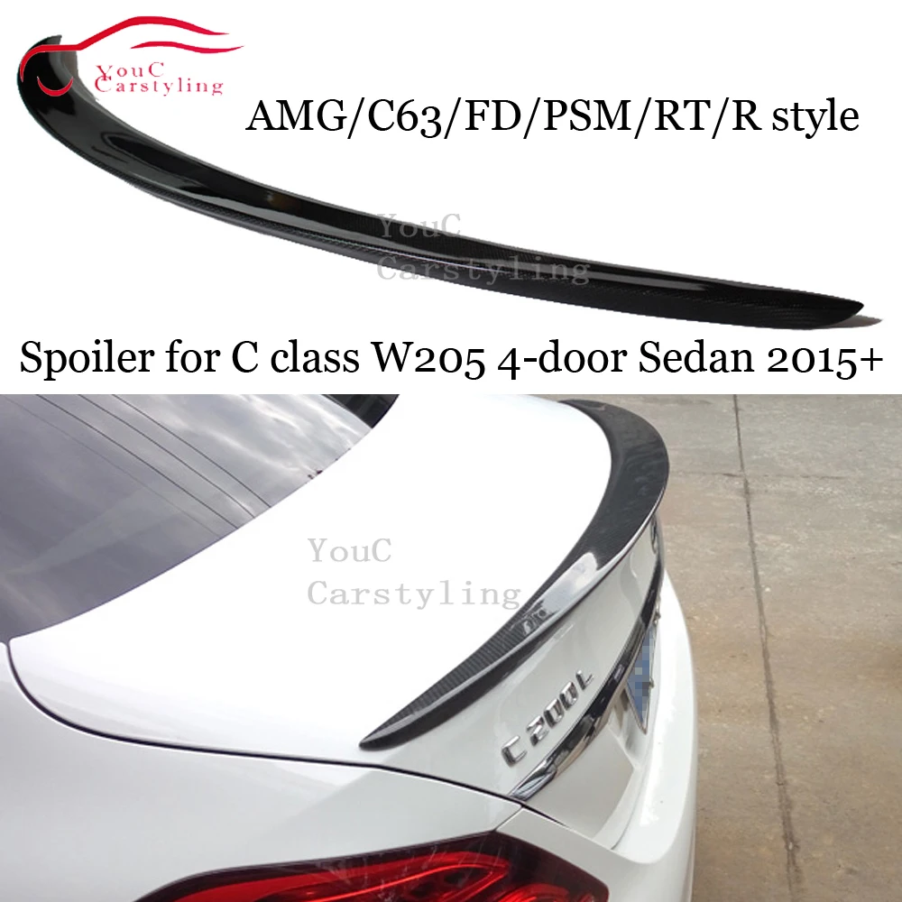 

W205 Spoiler Carbon Fiber AMG Style C63 FD Type PSM RT R for Mercedes C Class W205 4-door Sedan C250 C300 2015 + Trunk Boot Lip