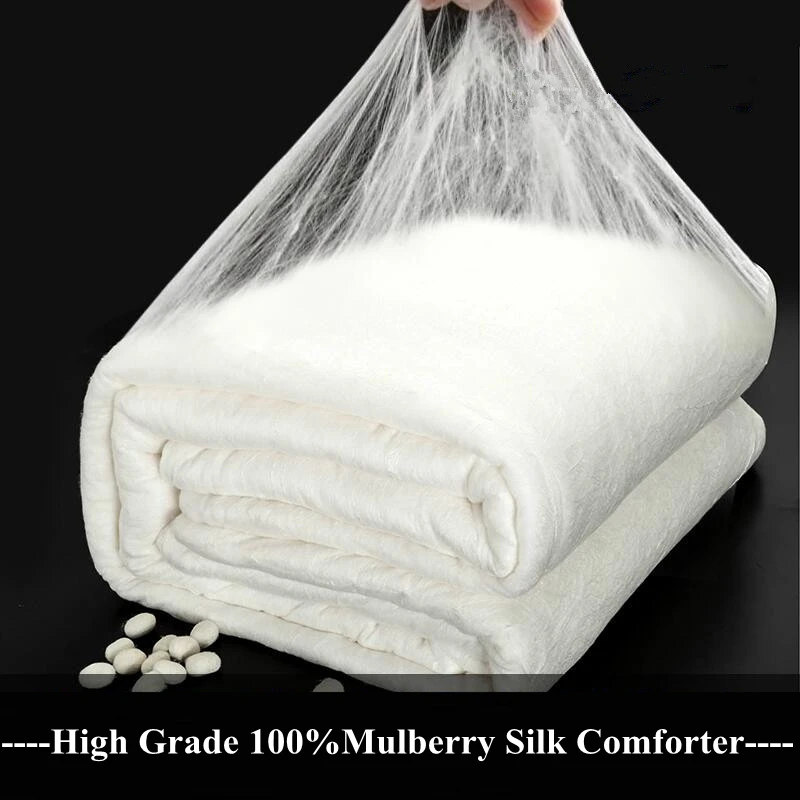 High Grade Winter Chinese 100%Long Mulberry Silk Quilt Quality Handmade 4 Season Silk Comforter Blankets 100%Cotton Fabric Cover