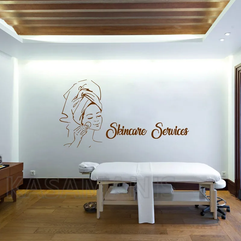 Spa Sign Facials Quote Body Massage Wall Decal , Mask Skin Care Treatment Vinyl Art Sticker Beauty Salon Mural Art Wall Decor