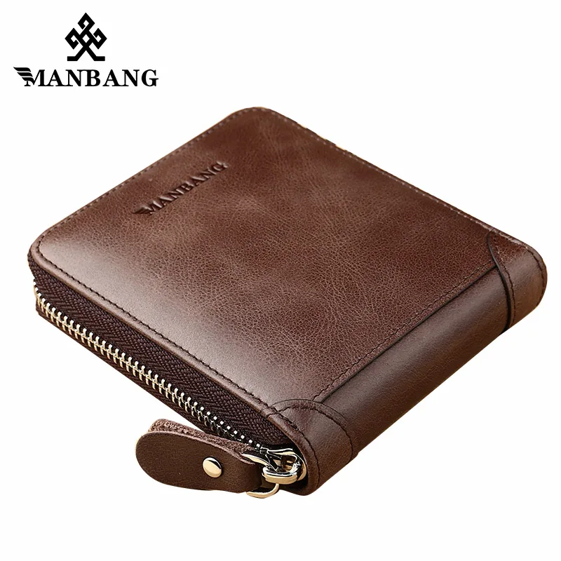 ManBang Genuine Leather Wallet Man Fashion Coin Pocket Small Vintage Men Wallet Male Short Card Holder Purse Brand mini Wallet image 6