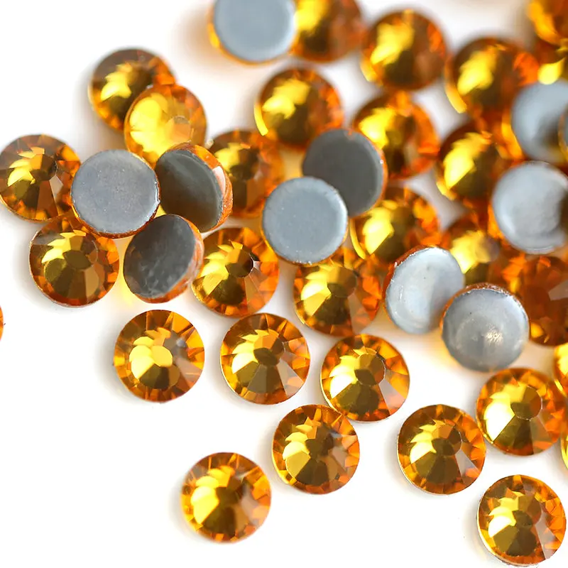 Gold Yellow Hot Fix Rhinestones Flat Back Crystal Glass Iron On Rhinestone for Clothes Pants Decoration