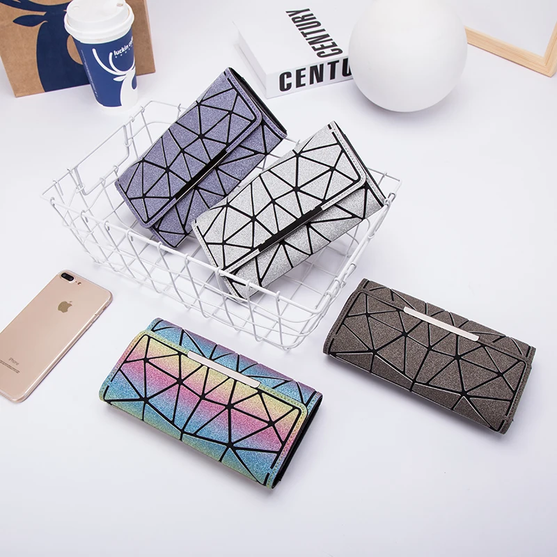 Purse  bag Geometric Wallet women\'s Long Clutch Wallets Money Bag Three Folds Wallet Ladies Card Holder carteira portfel