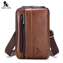 Riñonera de cuero genuino para hombre, Bolso pequeño de hombro para teléfono, tarjetero para llaves y cigarrillos