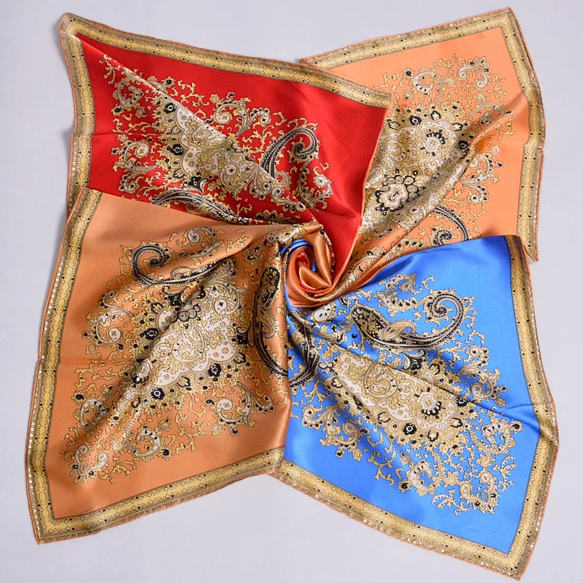 Blue Red Orange Silk Scarf 90*90cm Large Square Wraps Scarves Spring Summer Ladies 100% Mulberry Silk Shawl Scarf cachecois