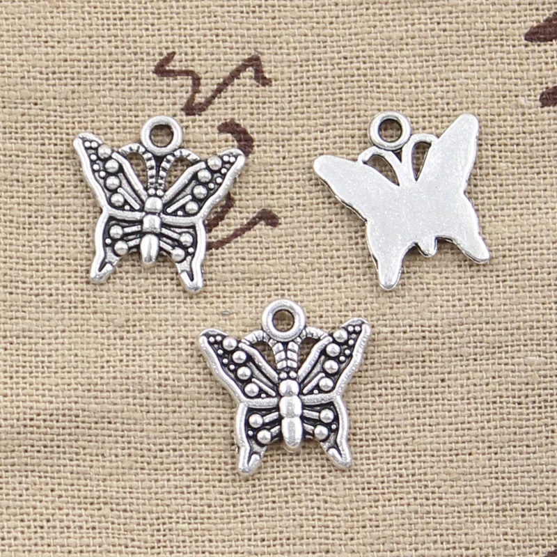 30pcs Charms Butterfly 16x17mm Antique Silver Color Pendants DIY Necklace Crafts Making Findings Handmade Tibetan Jewelry