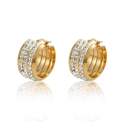 New Selling 3 Rows Crystal Hoop Earrings For Women Stainless Steel Beautiful Gold And Silver Color Earrings Jewelry Wholesale