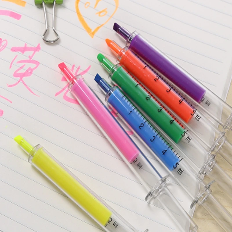 400 Pieces New Creative Highlighter pens Syringe design markers Fluorescent pen Stationery scrapbook material School supplies