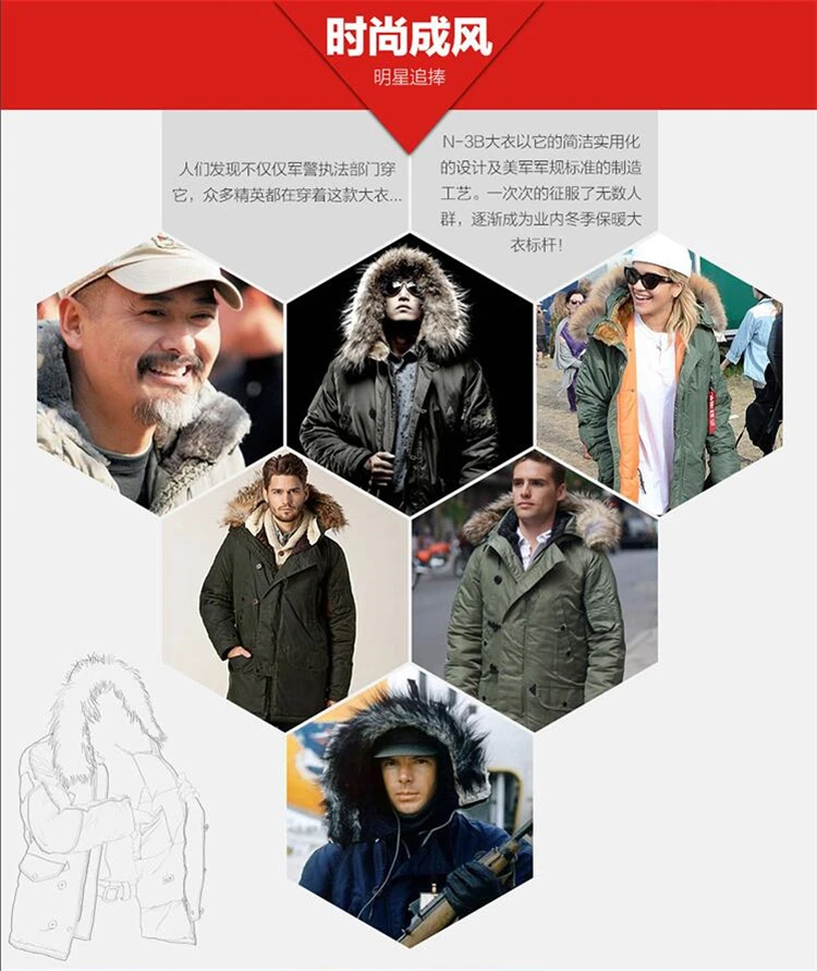 2024 Winter N3B USAF Waterproof Puffer Long Coat Military Fur Hood Warm Tactical Parka Army Thick US Air Force Parka for Men