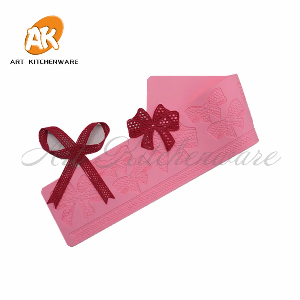 Bowknot Cake Lace Mat Silicone Lace Mold Fondant Impression Mat Cupcake Decorations Border Cake Moulds Pastry Baking ToolsLFM-49