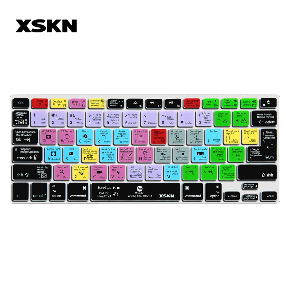 

XSKN Software After Effects Shortcuts Silicone Keyboard Cover Skin for Macbook 13 15 17 Inch Before 2015 US&EU Common Version