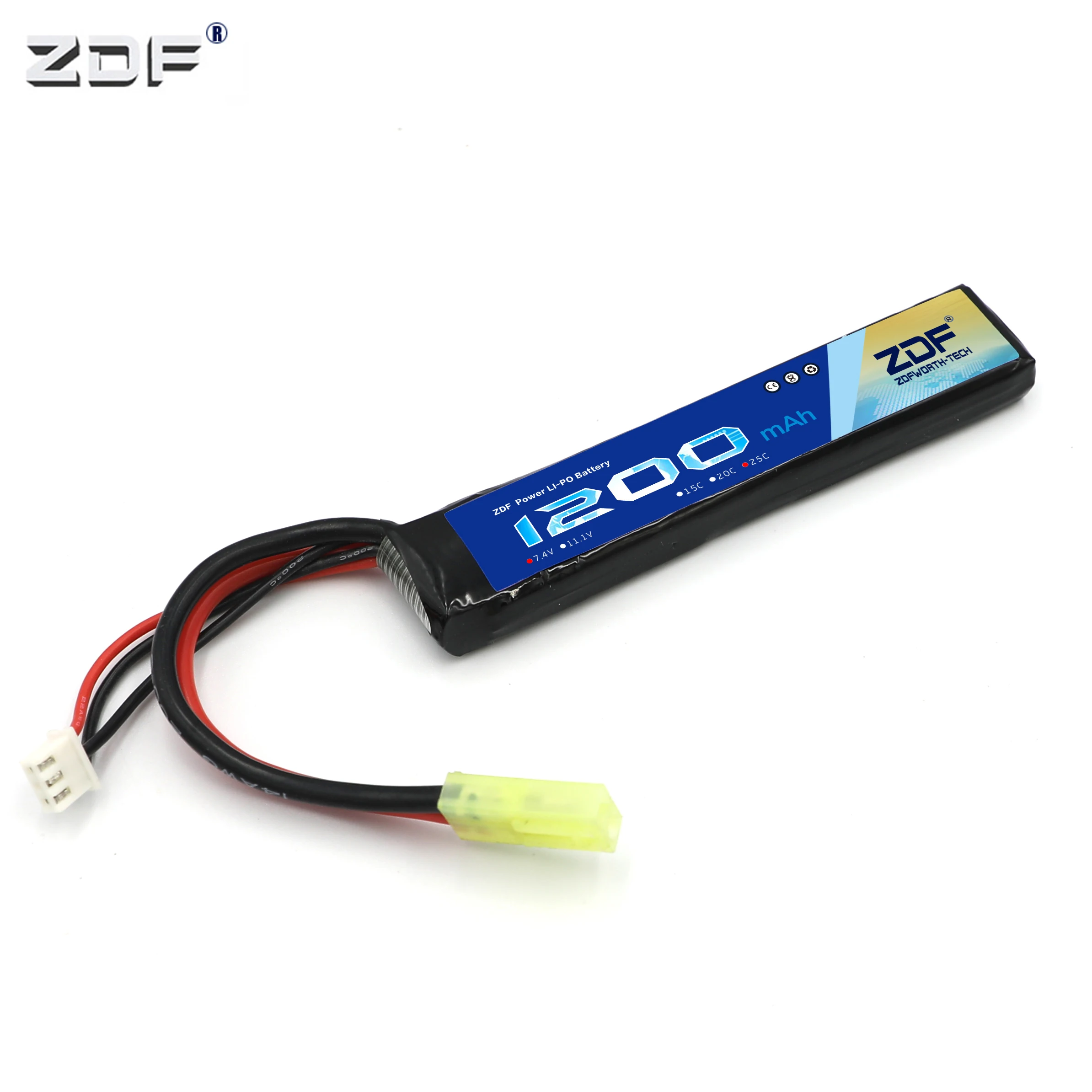 ZDF 7.4V 1200mAh 25C Max 50C 2S Lipo BatBtery z wtyczką Tamiya dla AKKU Mini Airsoft pistolet baterii Model RC