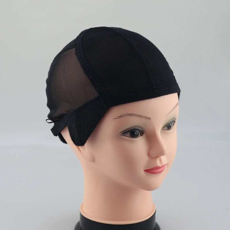 Topi Wig renda meregang untuk membuat Wig jaring hitam rambut Wig jaring topi tenun dengan tali yang dapat disesuaikan