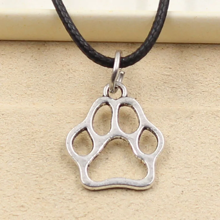 New Fashion Tibetan Silver Color Pendant Dog Paw Necklace Choker Charm Black Leather Cord Factory Price Handmade Jewelry