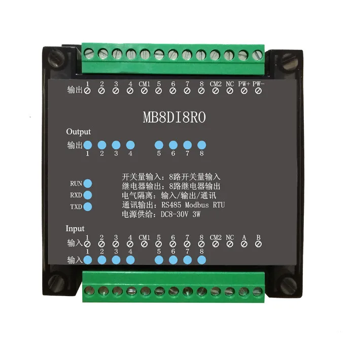 8 Channels Digital Input and 8 Channels Relay Output Isolated 8DI/8RO RS485 MODBUS Protocol Communication RS485 to Ethernet