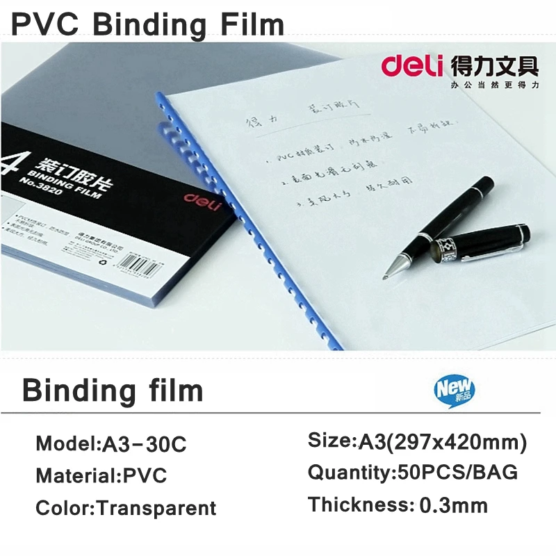 50PCS/LOT A3-30C PVC Binding film A3 297x420mm Comb binding machine suppliers 0.3mm A3 Transparent Binding covers