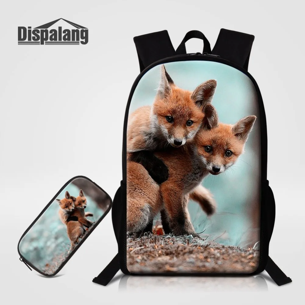 Animal Fox Printed Backpack 2 PCS/Set Schoolbag With Pencil Case Student Fashion Custom Logo Bookbag Men Outdoor Bagpack