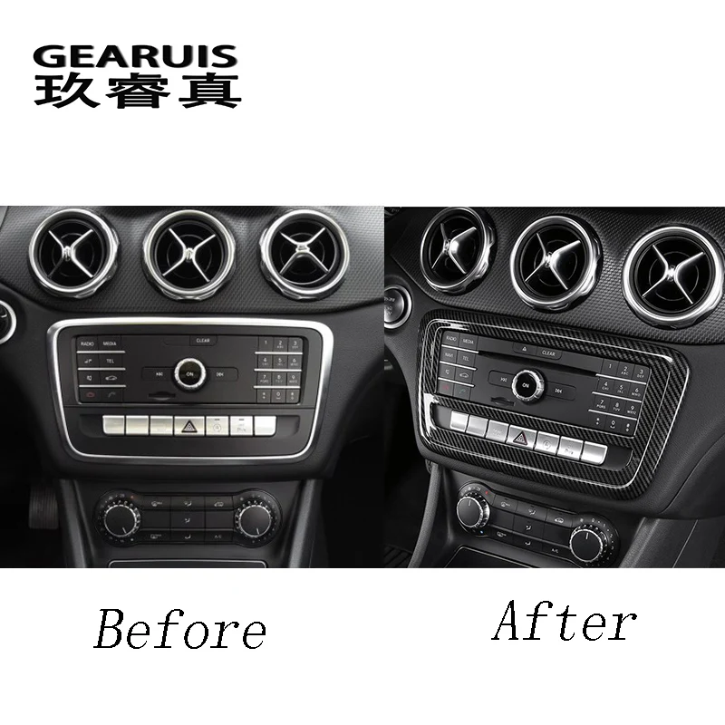 Car Styling Carbon Fiber Center Console CD panel Frame Auto Cover Stickers Trim For Mercedes Benz A GLA CLA Class W176 X156 C117