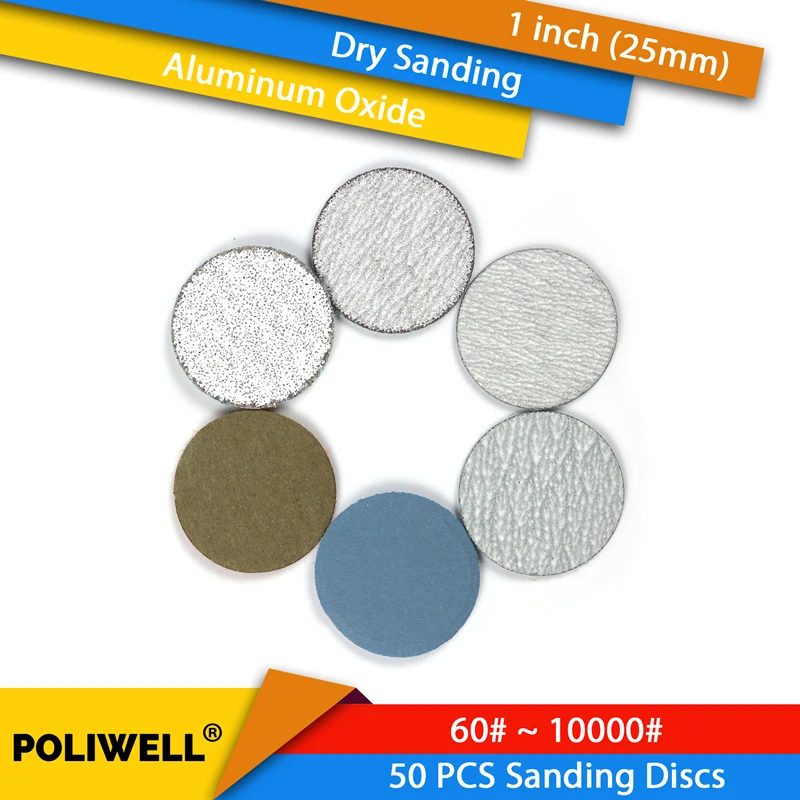 

50PCS 1 Inch 25mm Sandpaper 60~10000 Grit Aluminum Oxide Hook and Loop Sanding Paper Dry Sanding Discs fits Dremel Tools Polish