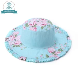 2020 Summer Girls Hats Children Beach Caps Kids Floral Print Cotton Baby Bucket Outdoor Sunhats