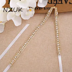 NZUK Beaded Wedding Belt Gold Crystal Bridal Belt New Style Rhinestones Wedding Sash For Bridal Accessories