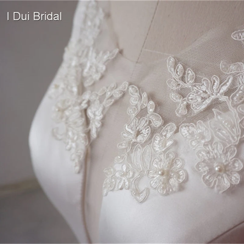 Wedding Dresses Illusion Tulle Lace Neckline Satin Elegant Lace Up Back Chapel Train Factory Custom Make Real Photo image 3