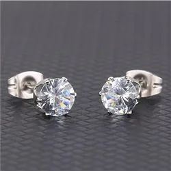 316 L Stainless Steel With AAA Clean Round Zircon Stud Earrings Size From 2mm to 8mm Titanium Jewelry