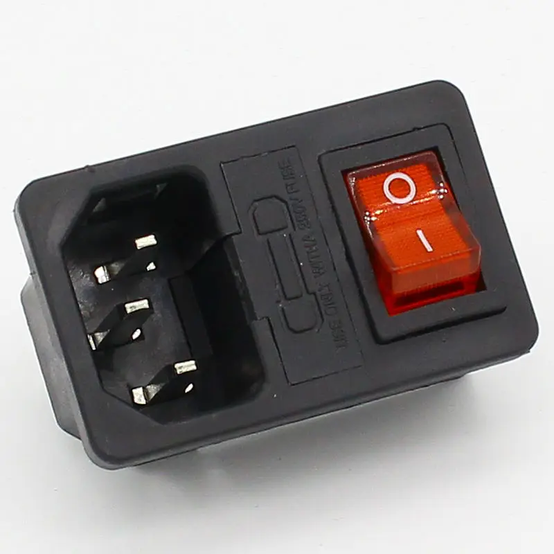 NEW HIGH QUALITY Red Light Power Rocker Switch Fused IEC 320 C14 Inlet Power Socket Fuse Switch Connector Plug 10A 250V B2C