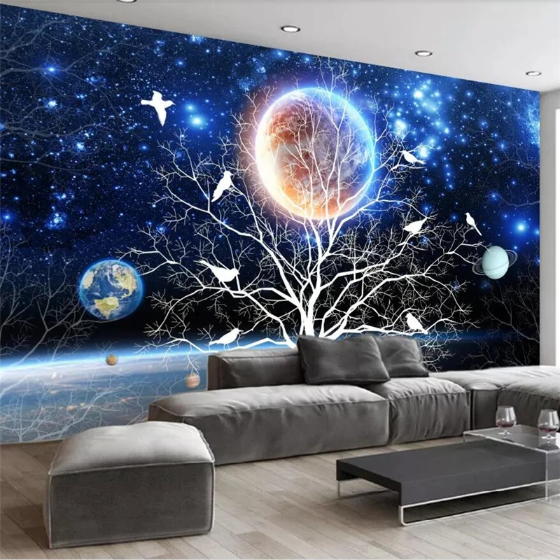 

wellyu Custom wallpaper 3d photo mural new Chinese abstract fantasy beautiful starry flowers and birds background wall paper