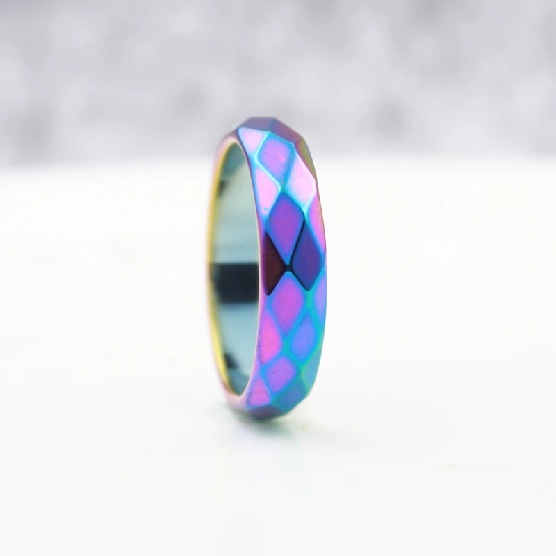 Fashion Party Jewelry Grade 3A Quality 6mm Wide Faceted Hematite Rings Rainbow Color Fashion rings ( 1 Piece)  HR1010