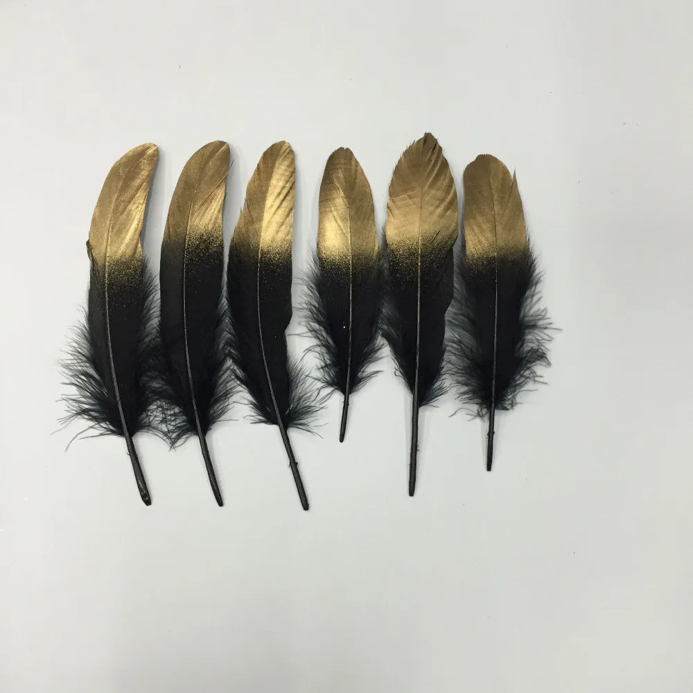 New Goose Feathers,50pcs/lot- Gold/Black Goose Loose feathers,goose craft feathers,13-18cm long,Free Shipping