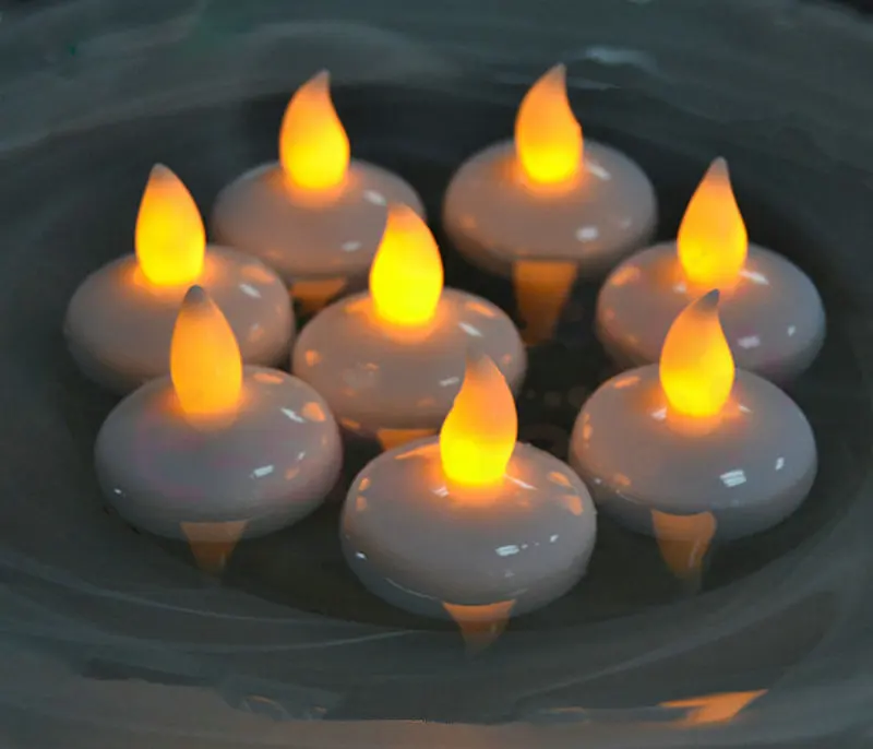 Waterproof Flameless Floating LED tealight battery operated Water-activate sensor candle wedding Christmas pool Decoration-Amber