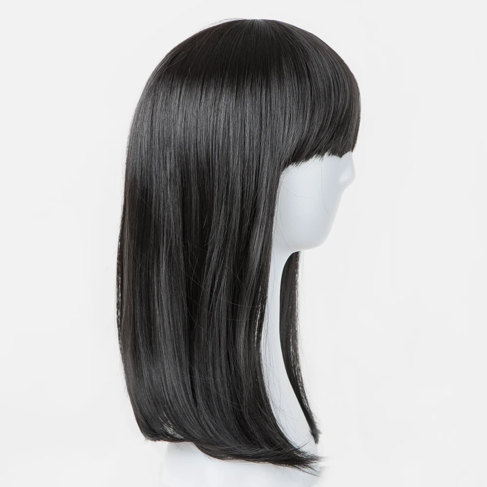 Child Hair Fei-Show Synthetic Heat Resistant Fiber Medium Wavy Black Wigs Flat Bangs For 44 CM Head Circumference