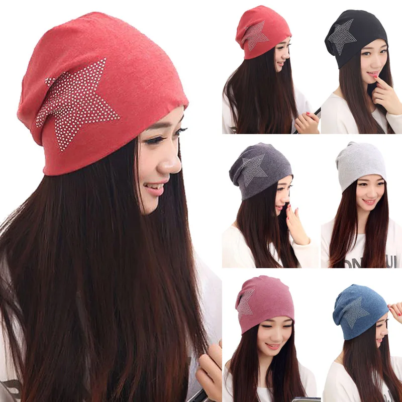 

Hot Sale Fashion New Women Knit Baggy Beanie Hat Winter Warm Bronzing Star Fashion Sleeve Head Cap