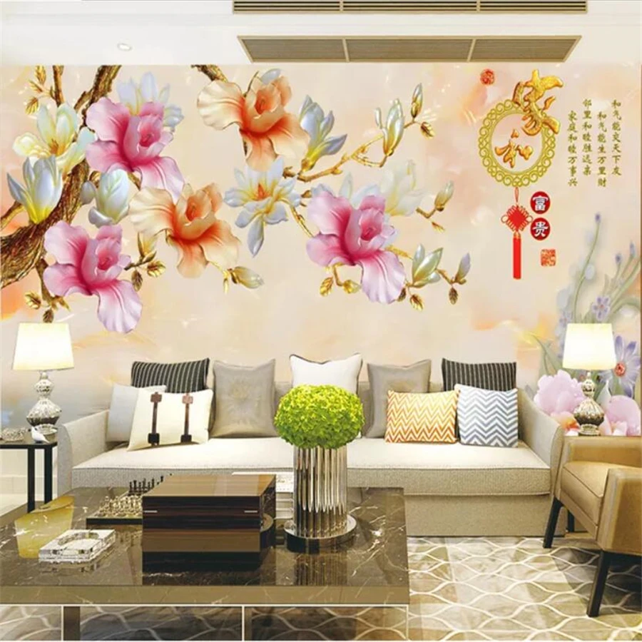 

wellyu Custom wallpaper 3d murals Chinese home and rich обои jade carving peony color carved magnolia TV background wall paper