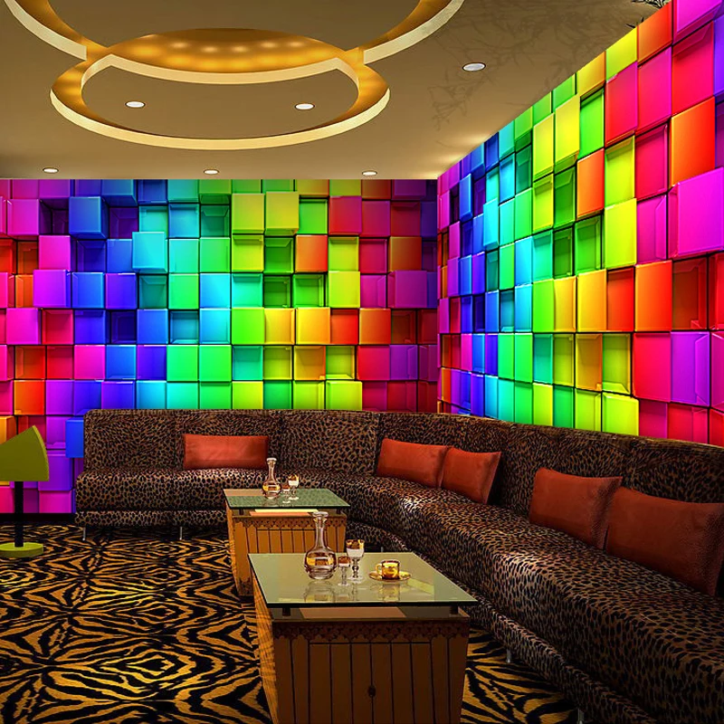 

Custom 3D Stereoscopic Colorful Cube Plaid Murals Wallpaper Modern KTV Room Bar TV Sofa Background Wall Mural Wallpaper Roll