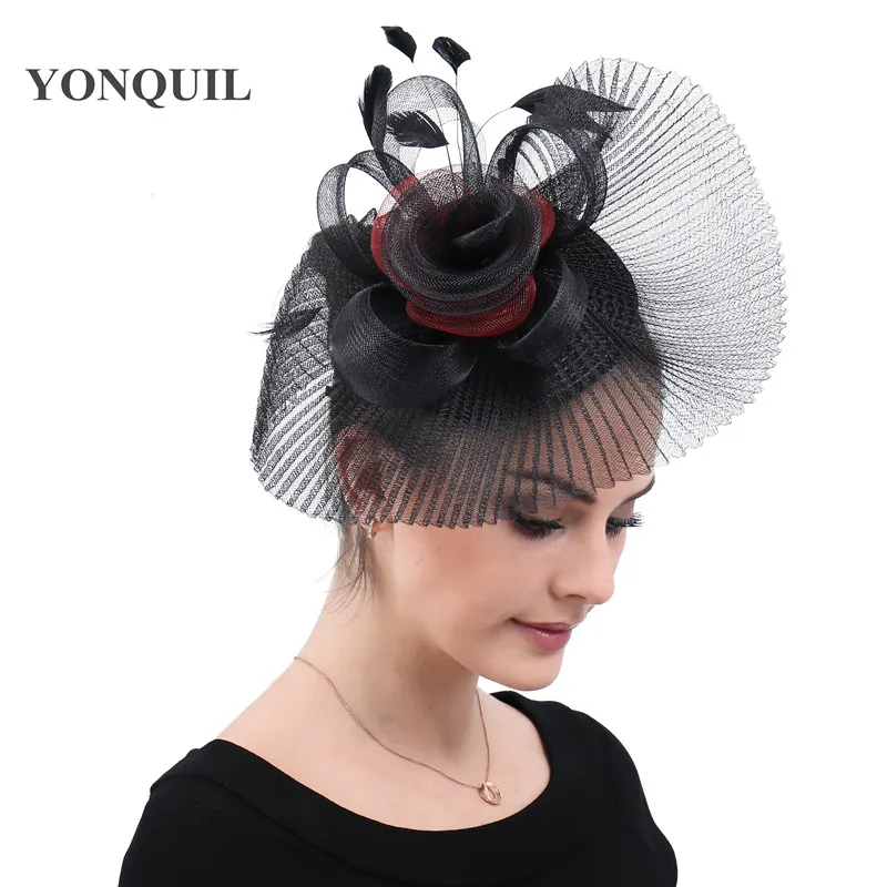 

Vintage Veil Wedding Black Hats Fascinators Hairpin Tea Party Hair Accessories Ladies Feathers Headwear Race Cocktail Headdress