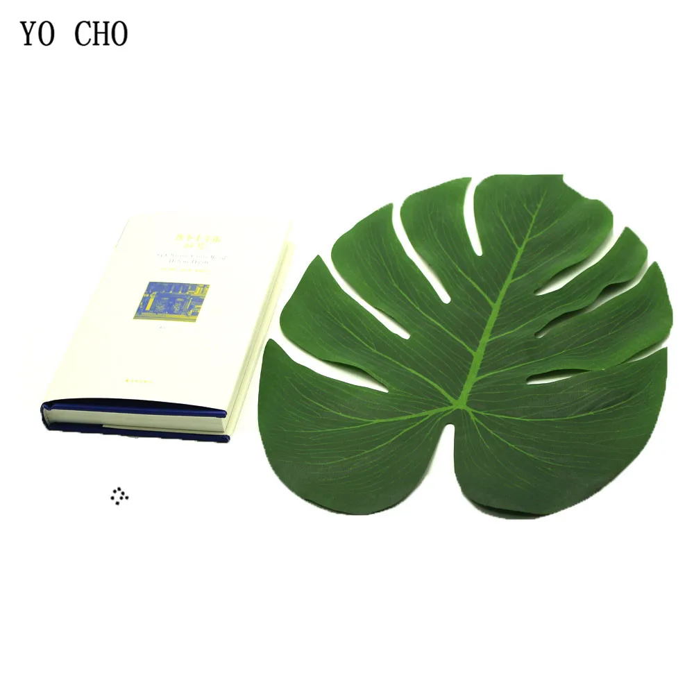 YO CHO 12pcs/lot Monstera Deliciosa Artificial Turtle Leaf Green Plant Home Garden Wedding Decor DIY Hawaiian Party Decorations